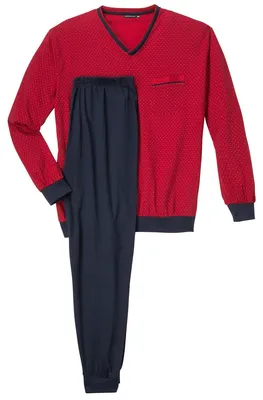 Produktbild von Götzburg V-Neck XXL Pyjama Muster rot-dunkelblau