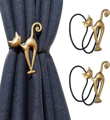 Produktbild von 2er Set Vintage Katzen Magnetische Gardinenhalter, Stilvoll & Praktisch für Vorhänge Gold