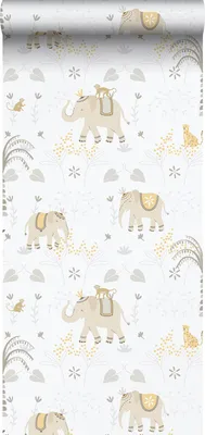 Obrázek produktu pro Sanders & Sanders tapety sloni šedá, žlutá a bílá 53 cm x 10,05 m