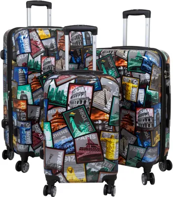 Produktbild von Hartschalen Reise Kofferset Trolleyset mit Dehnfalte (Gr. L+XL) und Motiv Tourist Attractions - Gr. M, L und XL