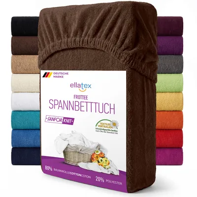 Produktbild von EllaTex Frottee Spannbettlaken 140x200 – 160x200 Baumwolle – weich, warm & elastisch, Spannbetttuch, in Farbe: Schokobraun