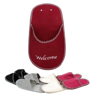 Produktbild von 9-teiliges Gäste-Pantoffel-Set aus Vlies, 4 Paare Hausschuhe in 3 Größen, Aufbewahrung rot, Pantoffeln in rot, grau, naturweiß, schwarz