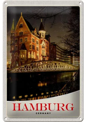 Produktbild von Blechschild Reise 20x30cm Hamburg Deutschland Brücke Kirche