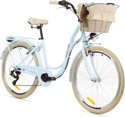 Produktbild von Goetze Mood 26 Zoll City Bike, 17 Zoll Tiefeinsteiger, 6-Gang Shimano Tourney, V-Bremse, LED-Beleuchtung, Gepäckträger, Korb mit Bezug