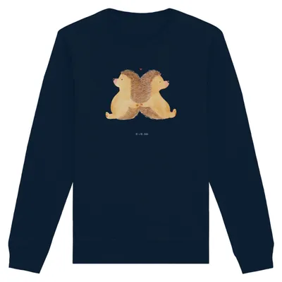 Produktbild von Mr. & Mrs. Panda Baumwoll Pullover Igel händchenhaltend Größe S - French Navy - Geschenk, Bio-Pullover, Sweater, Hochzeit, Verlobung, glücklich, Sweatshirt, Bio, Freundin