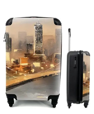 Produktbild von MuchoWow® Koffer Handgepäck Trolley Rollkoffer Kleine Reisekoffer mit 4 Rollen - Gemälde - Öl - Skyline - Stadt - Wasser - Cabin Size < 55x40x23 cm & 55x40x20 cm - Fotokoffer - Kabinenkoffer - Boardgepäck - Reise-Box - Reisekoffer - Reisegepäck - Koffer mit Bild - Trolley für Kinder