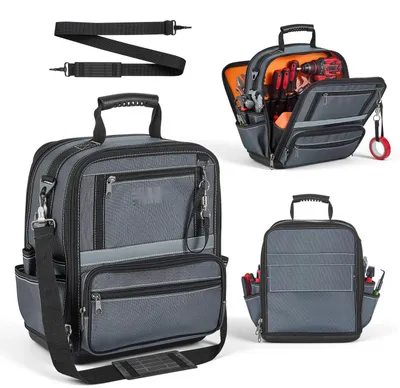 Produktbild von Werkzeugtasche - Werkzeug-Organizer - 34x23x39 cm - 24 Innen- & 10 Außenfächer - Wasserdichtes Polyester - Mit Schultergurt & Reißverschluss