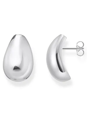 A pair of silver hoop earrings displayed on a white background.