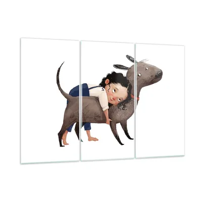 Produktbild von Bilder auf glas - 3 Teile - Kind Hund Bild - 165x110cm - Glasbilder - Wandbilder - Bilder - zum Aufhängen bereit - Wanddekoration aus Glas - Glas Bilder - Wandbild auf Glas - GCE165x110-4783