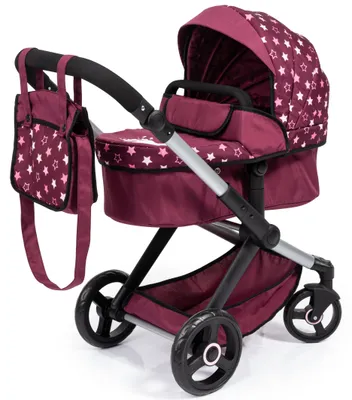 Produktbild von Bayer Design 17023AA Kombi-Puppenwagen Xeo mit Tasche, verstellbarer Griff, wandelbar als Jogger, schwenkbare Vorderräder, bordeaux