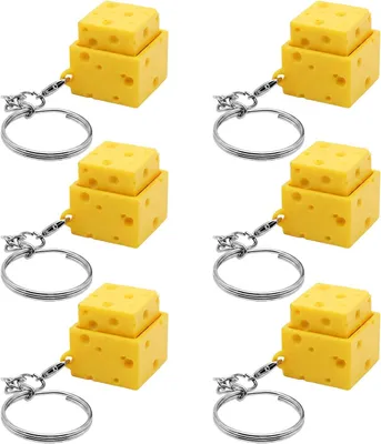 Productafbeelding van Mini-fidget-sleutelhangers in kaasvorm - Set van 6 - Fidget toys sleutelhangers