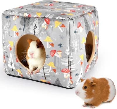 Produktbild von Meerschweinchenhaus mit zwei Eingängen, waschbarem und gemütlichem Kaninchenbett, Plüschversteck für Chinchillas, Hamster, Frettchen und Kleintiere, warm und rutschfest