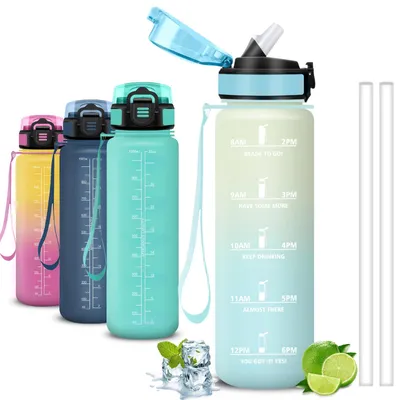 Produktbild von Mujigaga 1L Sport-Trinkflasche mit Zeitmarkierung und