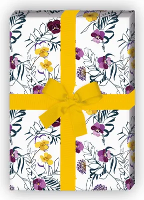 Produktbild von Sommer Blumen Geschenkpapier mit Stiefmütterchen, weiß zum Einpacken - G11603, 32 x 48cm