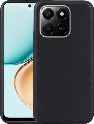 A black smartphone case is shown on a white background, with a portion of the phone's screen visible on the left.