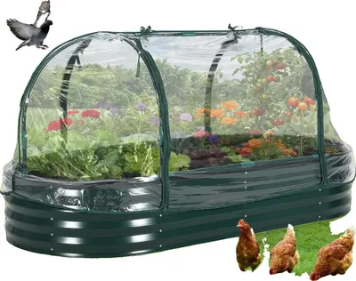 Immagine prodotto di Aiuola rialzata, acciaio resistente, copertura climatizzata, verde scuro-a, 240x120x60cm-a