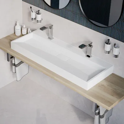 Produktbild von Wandwaschbecken Aufsatzwaschbecken BS6001 Gussmarmor 120 cm - Weiß - mit 2 Armaturlöchern