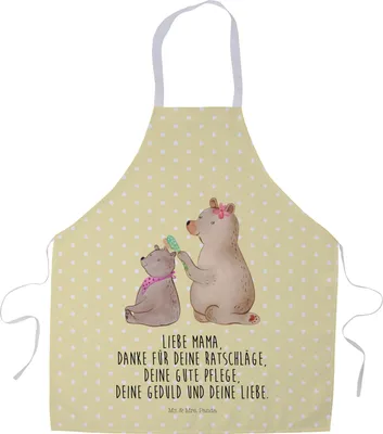 Produktbild von Mr. & Mrs. Panda Schürze Bär Kind - Gelb Pastell - Geschenk, Mama, Muttertag, Küchenschürze, Küchenzubehör, Mutter, Tochter, Kochschürze, Grill, Gastro-Schürze