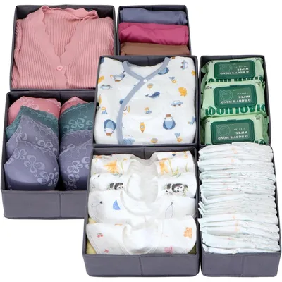 Productafbeelding van Opbergdozen set van 8, grijs, voor kledingkast, 50x58 cm, inklapbaar, stabiel, opbergboxen voor kleding