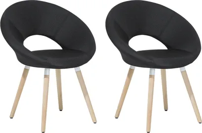 Produktbild von BELIANI Esszimmerstuhl 2er Set Schwarz Polsterbezug Holzbeine runde Sitzfläche Retro