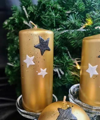 Produktbild von Adpal Kerze Metallik Gold 15 cm Sterne Weihnachten