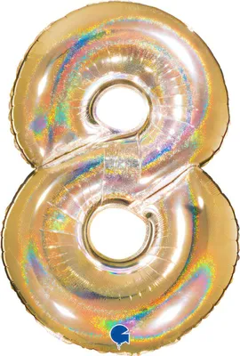 Produktbild von Riesenzahl Folienballon 40"/102cm | Holo Gold Zahl: 8
