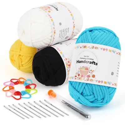 Häkelgarn-Set, 4x50g, Baumwolle, mit Zubehör, für Anfänger, bunt