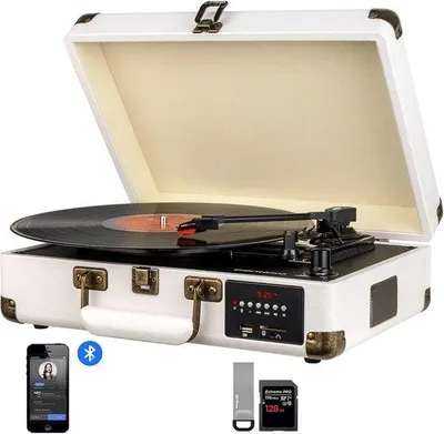 Productafbeelding van DIGITNOW Platenspeler M46 wit - Bluetooth met stereo speakers