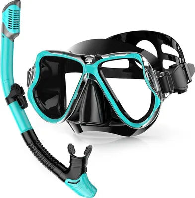 Zdjęcie produktu dla Suchy zestaw do snorkelingu maska do nurkowania przeciwmgielna profesjonalny ustnik czarny zielony