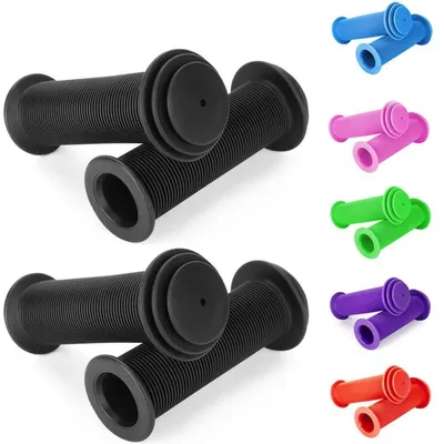 Image de Poignées de vélo pour enfant, 105 mm, 22 mm, avec protection anti-choc, en TPR et en caoutchouc noir, lot de 2