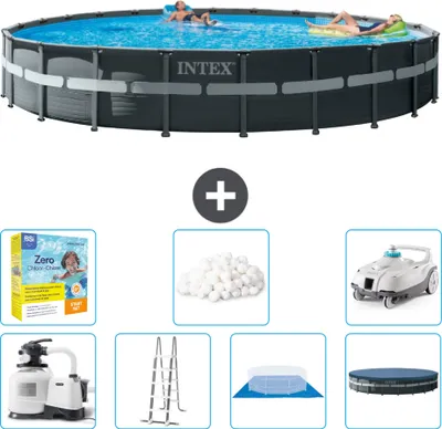 Produktbild von Intex Round Ultra XTR Frame Swimming Pool – 732 x 132 cm – inklusive Pumpe – Leiter – Bodenplane – Abdeckung Wartungspaket - Filterbälle - Staubsauger