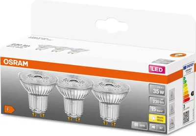 The image shows the packaging of three Osram LED reflector lamps.