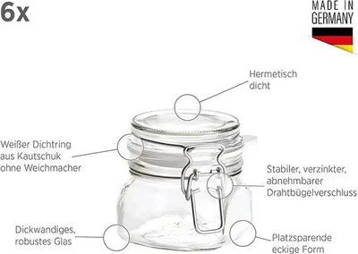 Produktbild von Famanu Einmachgläser 750 ml - Set von 6, Germany, luftdicht mit Deckel und Drahtbügel