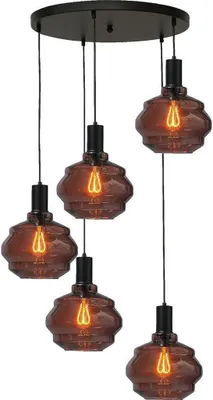 Produktbild von masterlight Pendelleuchte Porto 5-flammig Glas Rot-Transparent Ø60cm