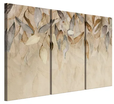 Produktbild von LUMASOUL Leinwand Bilder 3-teilig - Leinwandbild Natur Motiv - Wandbilder Holzrahmen und Webstuhl Wohnzimmer und Schlafzimmer - Bilder 120x80 cm Blätter 19