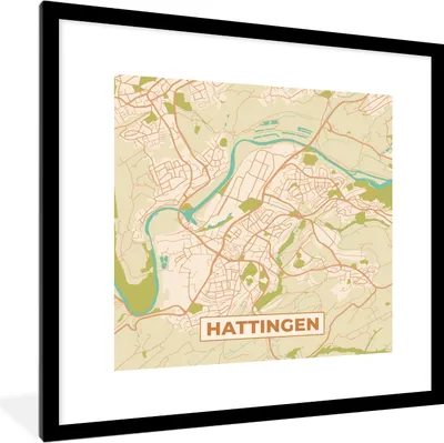 Produktbild von MuchoWow® Gerahmtes Poster Hattingen - Karte - Stadtplan - Vintage 40x40 cm - Poster mit Schwarzem Bilderrahmen Wandposter Rahmen Foto Bilder - Poster - Plakat im Rahmen