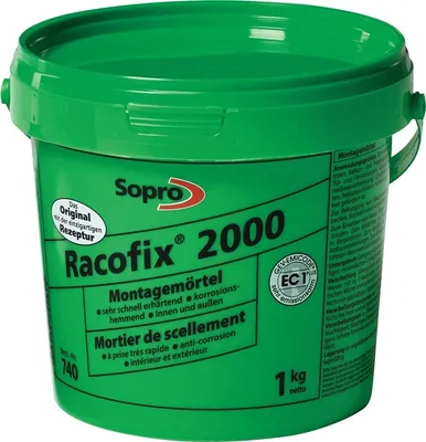Zdjęcie produktu dla SOPRO Racofix 2000 zaprawa montażowa Zawartość 1kg zielone wiaderko Czas obróbki ok. 2 min. - 74081