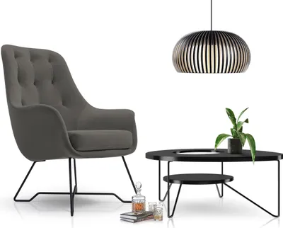 Produktbild von DomoHome kreslo EZO Pohodlné moderné dizajnové kreslo Ergonomické čalúnenie, Stabilné nohy, Pohodlie pri sedení z PUR peny, Kvalitný látkový poťah Rozmery: 72x83x101 cm, Farba: DARK GREY