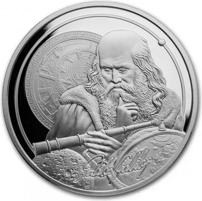 Obrázok produktu pre 1 oz Galileo Galilei - Inšpirujúce ikony 2021 Niue strieborná zberateľská minca 9999