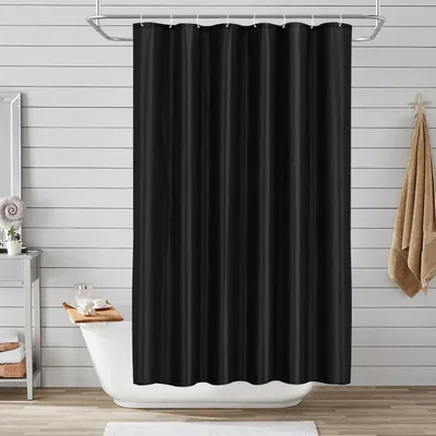 Productafbeelding van Douchegordijn van polyester, 120 x 180 cm, schimmelwerend, waterdicht en wasbaar, met 8 haken, zwart.