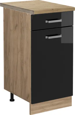 Produktbild von Küchenunterschrank Vicco R-Line Schwarz Hochglanz 40 cm , AP Eiche, Model 46511
