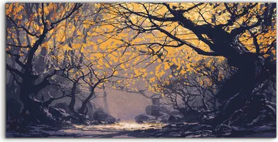 Produktbild von Coloray Acrylbild 120x60  Wandbild Acrylbilder Nacht Herbst Wald Landschafts Malerei