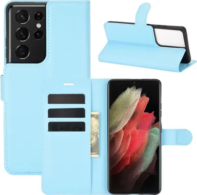 Image de Étui de protection pour Samsung Galaxy S21 Ultra, coque de téléphone, étui, portefeuille, couleur : bleu