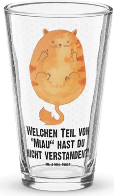 Produktbild von Mr. & Mrs. Panda Glas Katze Mittelfinger - Transparent - Geschenk, Bierglas, Mietze, Cats, Cat, Kater, Wasserglas, Katzen, Longdrinkglas, Cocktailglas, Tumbler