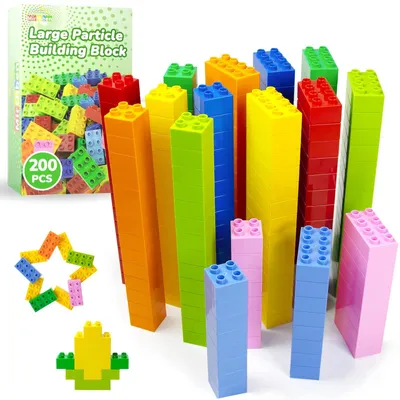 Productafbeelding van 200 grote bouwstenen set, 2 vormen en 8 kleuren. Bouwblokken, 200 stuks