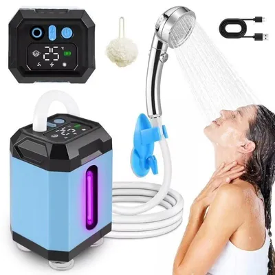 Productafbeelding van Draagbare campingdouche, 5400mAh, elektrische douchepomp met temperatuur- en batterijindicator, met UV-sterilisatie, geschikt voor camping, tuin, auto, en huisdieren