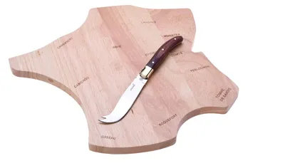 Servierplatte aus Gummiholz mit Käse-Messer, 30 cm