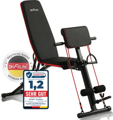 Produktbild von DH FitLife Hantelbank klappbar mit Curlbank & Beinstrecker | Weight Bench for Home Workout | Trainingsbank multifunktional | Fitness Bank | Schrägbank