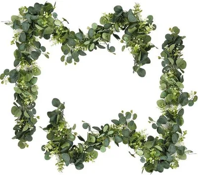 Immagine prodotto di Piante rampicanti artificiali di eucalipto, 2 pezzi da 1,8 m con foglie di salice e foglie verdi; piante rampicanti artificiali per sfondi, decorazioni nuziali, decorazioni da tavola, centrotavola