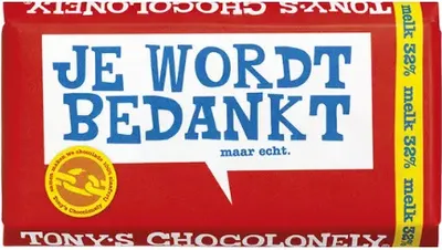 Image de Tony's Chocolonely - Chocolat Tony Chocolonely lait merci Reep 180gr | 1 pièce | 15 pièces